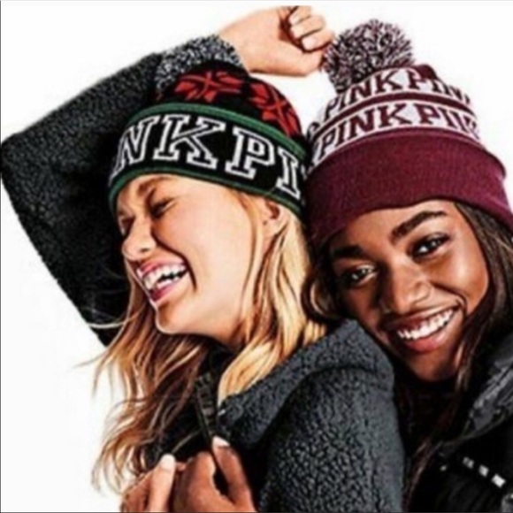 PINK Victoria's Secret Accessories - Pink Victorias secret beanie hat with a pom-pom